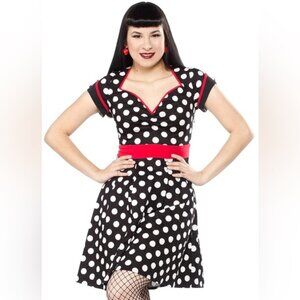 Sourpuss Sz M Polka Dots Black And White Pin Up 50S Dress